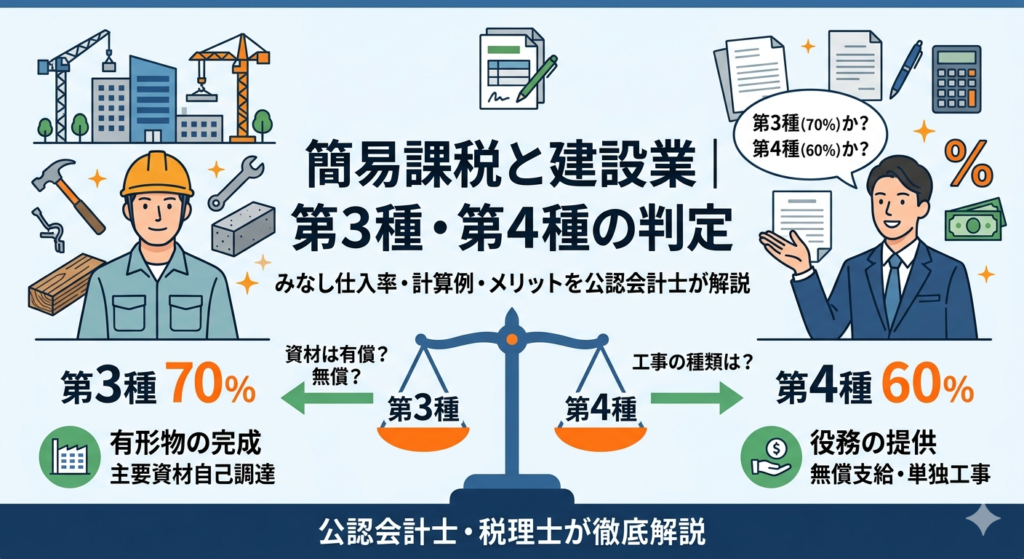 簡易課税と建設業｜第3種・第4種の判定から計算例まで公認会計士が解説